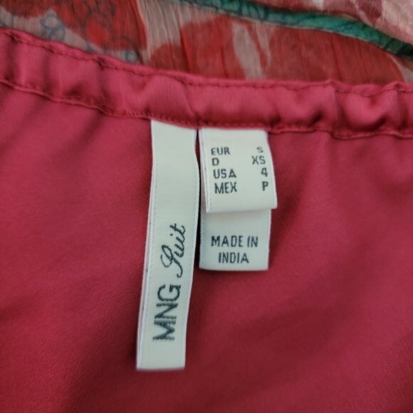 MNG Mango Women's Red/Green Floral Fully Lined V-neck Knee-Length Sundress Sz 4 - Picture 9 of 10